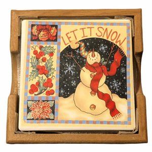 Coasters Snowman Let It Snow Christmas Set of 4 New Absorbent Stone Winter